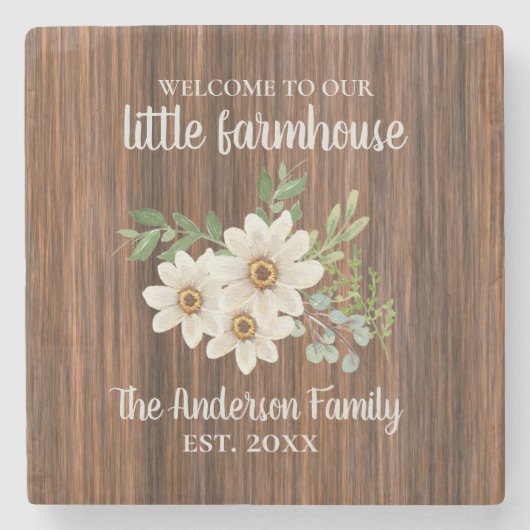 ウッドデイジーファミリーネームエスト結婚ズファームハウス ストーンコースター (正面)