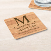 ウッドデコ素朴ーイニシャルパーソナライズされた スクエアペーパーコースター (アングル)