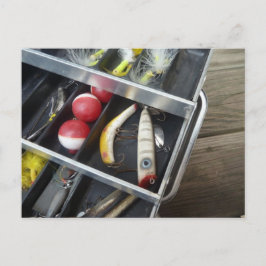 ウッドデッキの魚釣りタックルボックス ポストカード