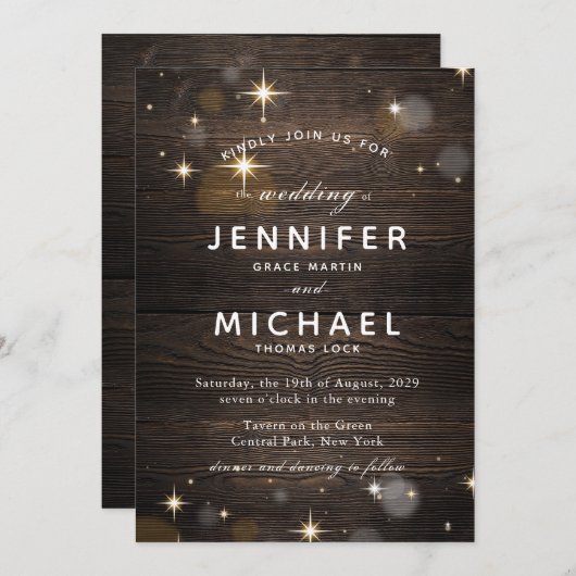 ウッドトゥイン素朴クル&ライト夕べズ結婚 招待状 (正面/裏面)