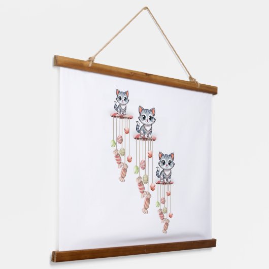 ウッドトップウォールタペストリーキャットキットン 吊り下げ型タペストリー (傾斜あり)