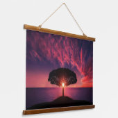 ウッドトップウォールタペストリーサンセットツリーシルエット 吊り下げ型タペストリー (傾斜あり)