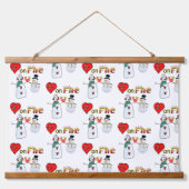 ウッドトップウォールタペストリーハートオンファイア雪だるま 吊り下げ型タペストリー (正面)