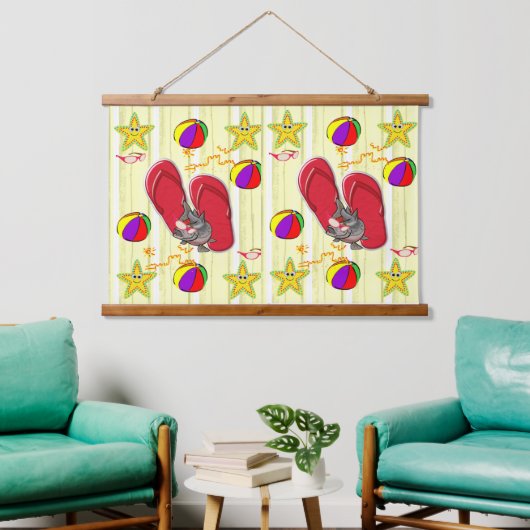 ウッドトップウォールタペストリービーチハウス 吊り下げ型タペストリー (リビング)