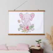 ウッドトップウォールタペストリーピンク象フローラ 吊り下げ型タペストリー (寝室)