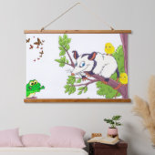 ウッドトップウォールタペストリーポッサムフロッグシックフローラ 吊り下げ型タペストリー (寝室)