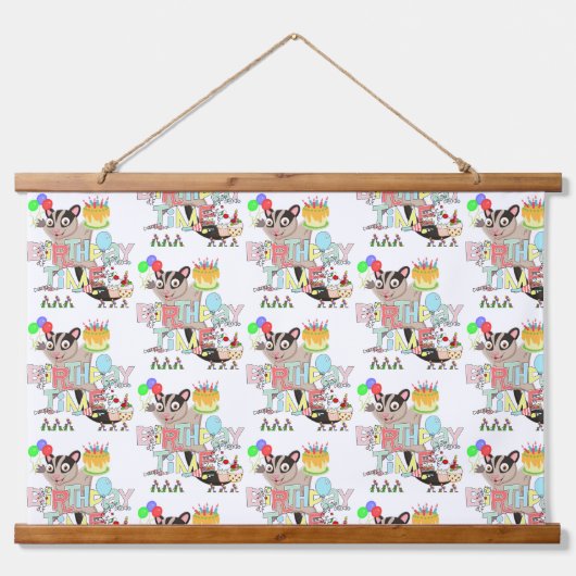 ウッドトップウォールタペストリーポッサム誕生日 吊り下げ型タペストリー (正面)