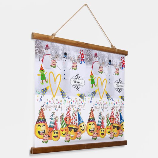 ウッドトップウォールタペストリーメリークリスマス誕生日 吊り下げ型タペストリー (傾斜あり)