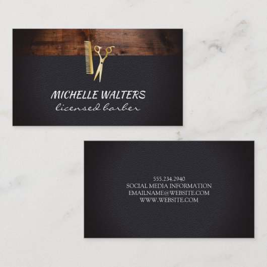 ウッドトリムおよびレザーライセンス理容師 名刺 (正面/裏面)