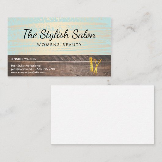 ウッドトリム金ゴールドブラシ美しいサロン 名刺 (正面/裏面)