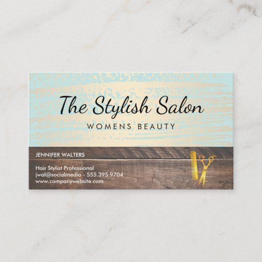 ウッドトリム金ゴールドブラシ美しいサロン 名刺 (正面)