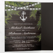 ウッドトロピカル素朴パーム葉いかり結婚ズ 三つ折り招待状 (内部最初)