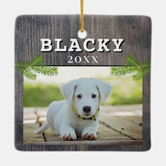 ウッドドッグ素朴ペットフォトクリスマスキープサケラム セラミックオーナメント (裏面)