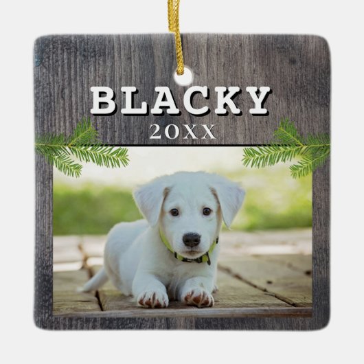 ウッドドッグ素朴ペットフォトクリスマスキープサケラム セラミックオーナメント (正面)