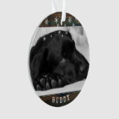 ウッドドッグ素朴ペット写真スノーフレーク記念 オーナメント (正面)