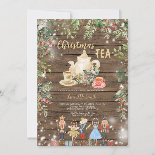 ウッドナツクラッカークリスマステアブライダルシャワーパーティー 招待状 (正面)
