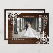 ウッドニューライウェッズ初めてのクリスマス写真雪片 シーズンポストカード (正面/裏面)