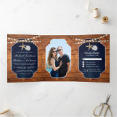 ウッドネイビーブルースターフィッシュサンドドルビーチ結婚式 三つ折り招待状 (内部)