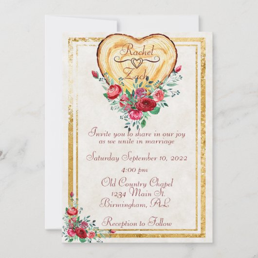 ウッドハートとバラカントリーラブ結婚ズ 招待状 (正面)