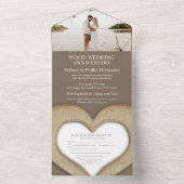 ウッドハート結婚の記念写真ブラウンすべて オールインワン招待状 (内側)
