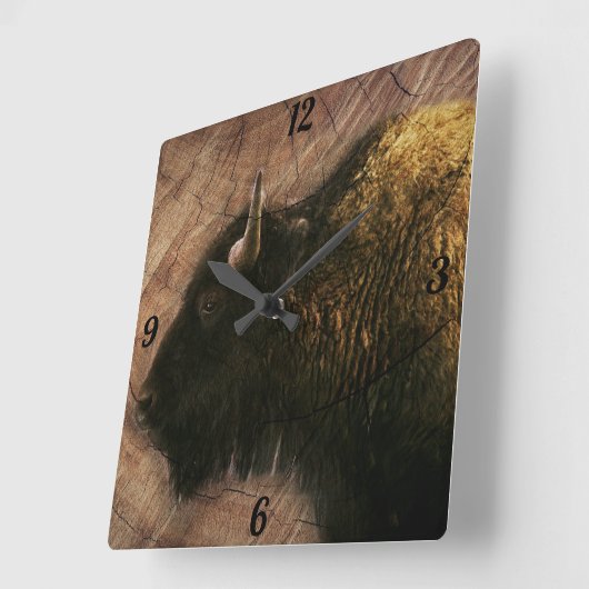 ウッドバイソンバッファロー スクエア壁時計 (傾斜)