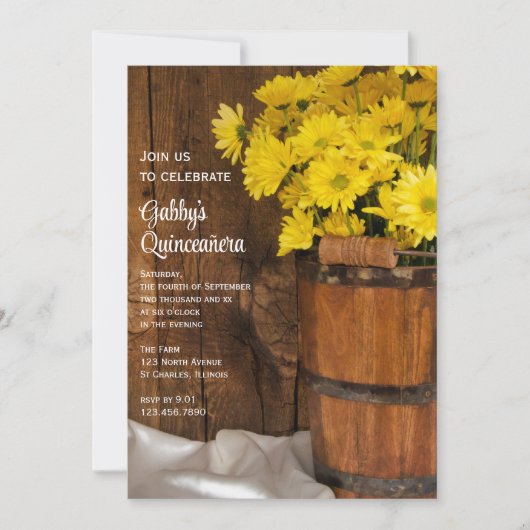 ウッドバケットとイエローデイジークインチェニェラパーティー 招待状 (正面)