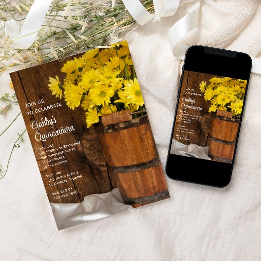 ウッドバケットとイエローデイジークインチェニェラパーティー 招待状