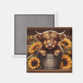 ウッドバケットにヒマワリ付きハイランドカウカーフ マグネット (正面/裏面)