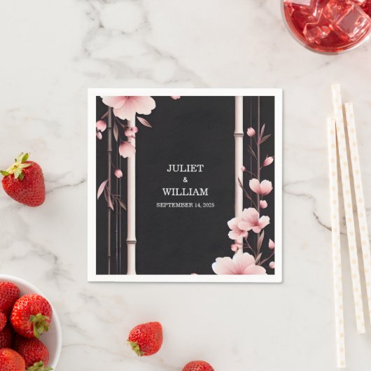 ウッドバンブーピンク桜さくらんぼブロッサム結婚 スタンダードカクテルナプキン (インサイチュ)