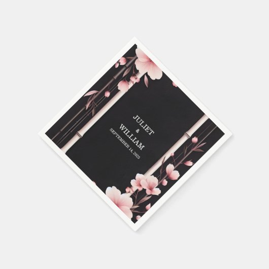 ウッドバンブーピンク桜さくらんぼブロッサム結婚 スタンダードカクテルナプキン (角)