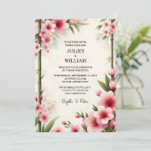 ウッドバンブーピンク桜さくらんぼブロッサム結婚 招待状 (スタンド正面)
