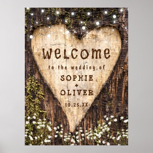 ウッドバークハートカントリー風Rustic WELCOME ウェディング ポスター (正面)