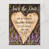 ウッドバークハートラベンダーウェディング日付を保存 ポストカード (正面)