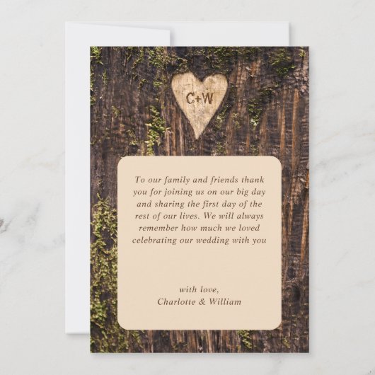 ウッドバークベビーブレス素朴ハート結婚ズ サンキューカード (裏面)