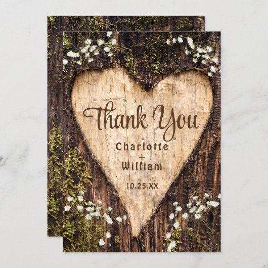 ウッドバークベビーブレス素朴ハート結婚ズ サンキューカード (正面/裏面)