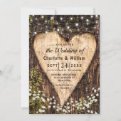 ウッドバークベビーブレス素朴ハート結婚ズ 招待状 (正面)