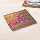 ウッドバーンウォール3Dファームモノグラム スクエアペーパーコースター (アングル)