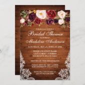 ウッドバー素朴グンディフローラレースブライダルシャワー 招待状 (正面/裏面)