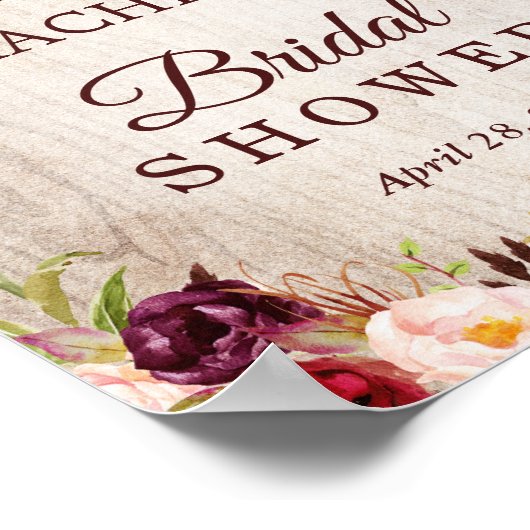 ウッドバー素朴グンディレッドフローラブライダルシャワー標識 ポスター (角)