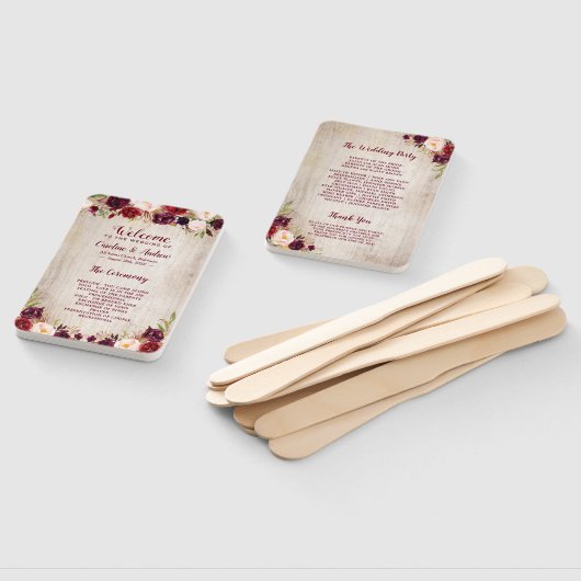 ウッドバー素朴グンディレッドフローラ結婚式 プログラム ハンドファン (組立なし)