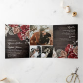 ウッドバー素朴グンディ赤いバラの写真結婚 三つ折り招待状 (内部)