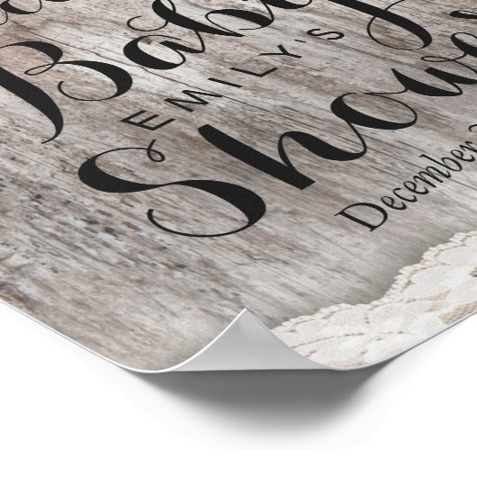 ウッドバー素朴ラップレースベビーシャワーウェルカムサイン ポスター (角)