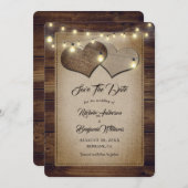 ウッドバー素朴ラップ文字列ライトカントリーウェディング セーブザデート (正面/裏面)