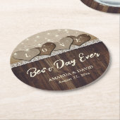 ウッドバ素朴ラップとレース結婚のコースター ラウンドペーパーコースター (アングル)