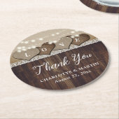 ウッドバ素朴ラップとレース結婚の感謝 ラウンドペーパーコースター (アングル)