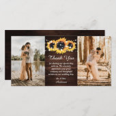 ウッドバ素朴ラップハートひまわり写真 サンキューカード (正面/裏面)