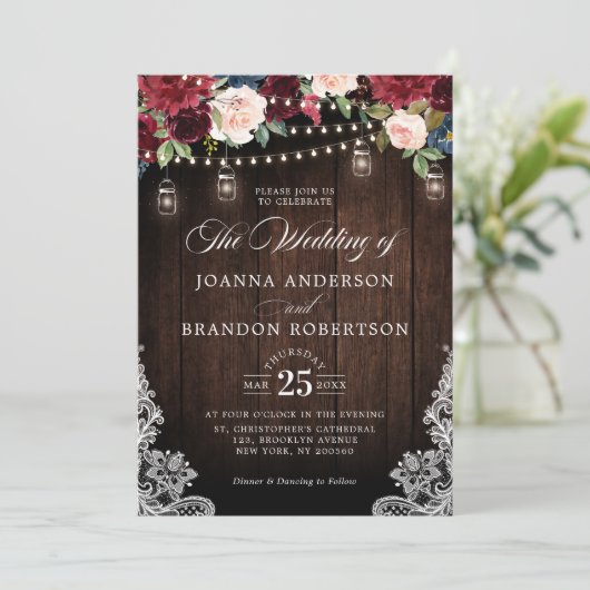 ウッドバ素朴ルガンディフローラメイスンジャー結婚のインビ 招待状 (スタンド正面)