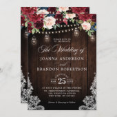 ウッドバ素朴ルガンディフローラメイスンジャー結婚のインビ 招待状 (正面/裏面)