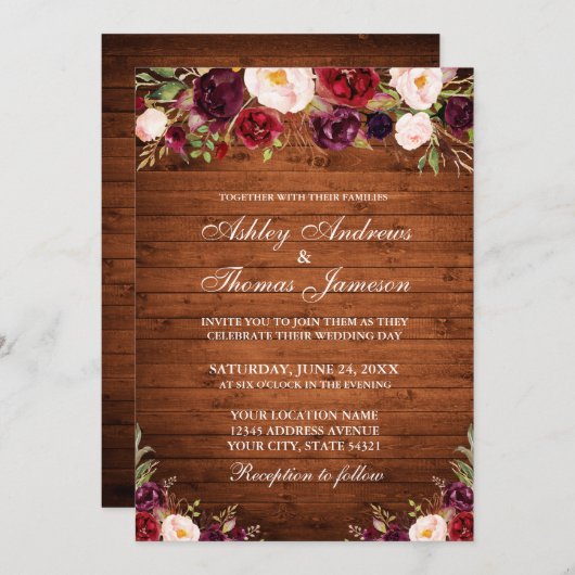 ウッドバ素朴ルガンディフローラ結婚ズ 招待状 (正面/裏面)