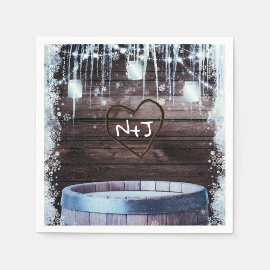 ウッドバ素朴レル&ライトウィンターバ結婚ン スタンダードカクテルナプキン (正面)